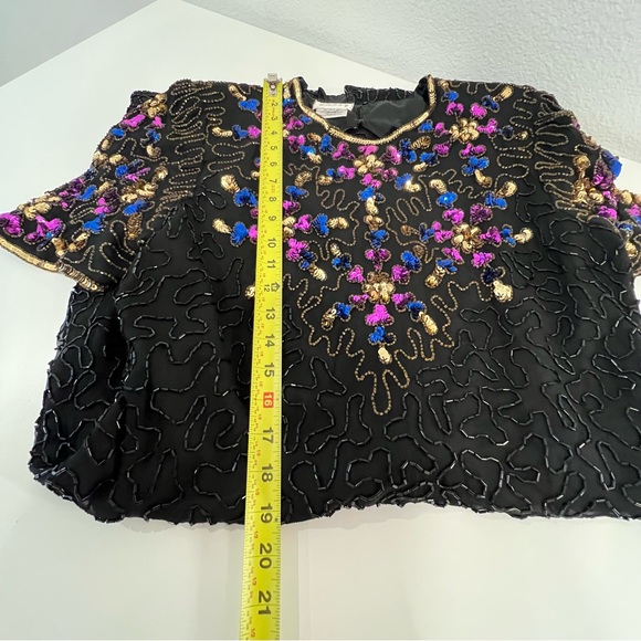 Vtg Sténay Black Gold Beaded Sequin Trophy Dress Silk India Size Xl Holidays - Picture 15 of 16